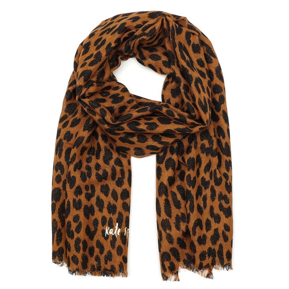 NWT Kate Spade New York Modern Metallic Leopard Print Oblong Rectangular Scarf